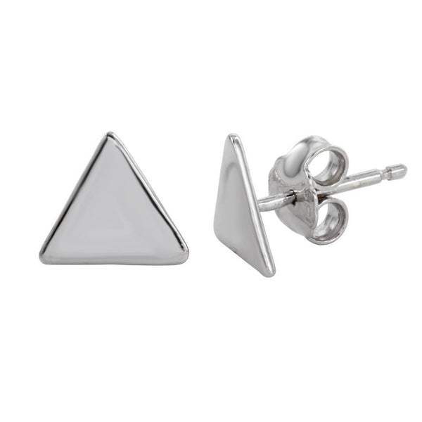 Silver 925 Rhodium Plated Flat Triangle Stud Earrings - SOE00008 | Silver Palace Inc.