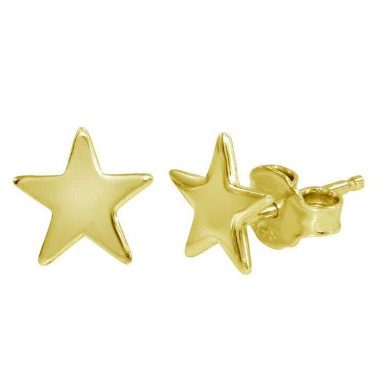 Silver 925 Gold Plated Flat Star Earrings - SOE00011 | Silver Palace Inc.