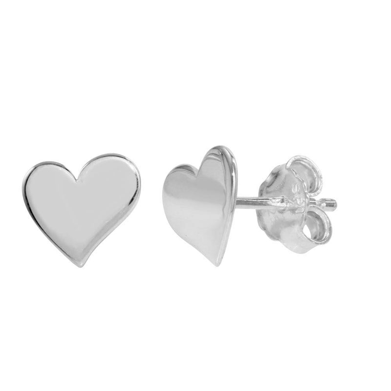 Silver 925 Rhodium Plated Flat Heart Stud Earrings - SOE00012 | Silver Palace Inc.