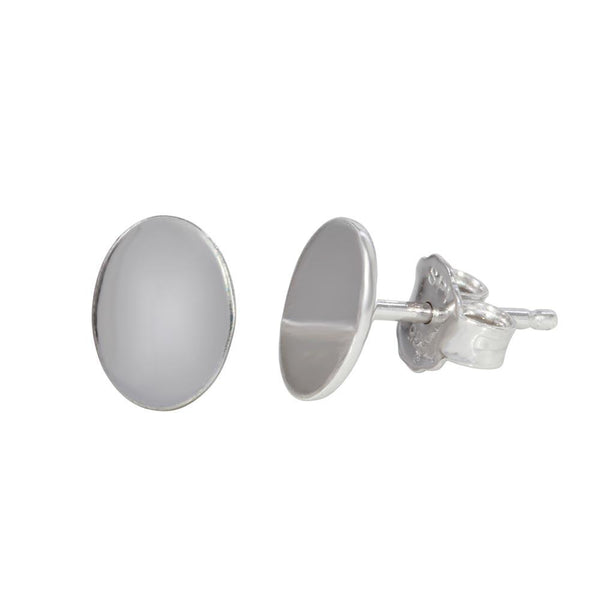 Silver 925 Rhodium Plated Flat Oval Stud Earrings - SOE00014 | Silver Palace Inc.