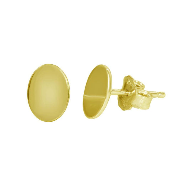Silver 925 Gold Plated Flat Oval Stud Earrings - SOE00015 | Silver Palace Inc.