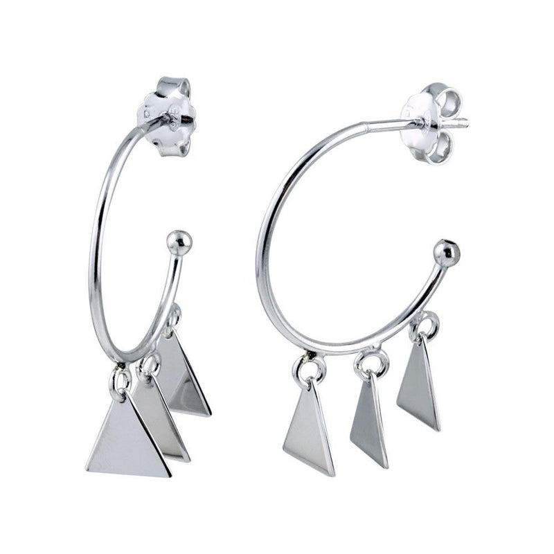 Silver 925 Rhodium Plated Dangling Triangle Silver Charm Earrings - SOE00021 | Silver Palace Inc.