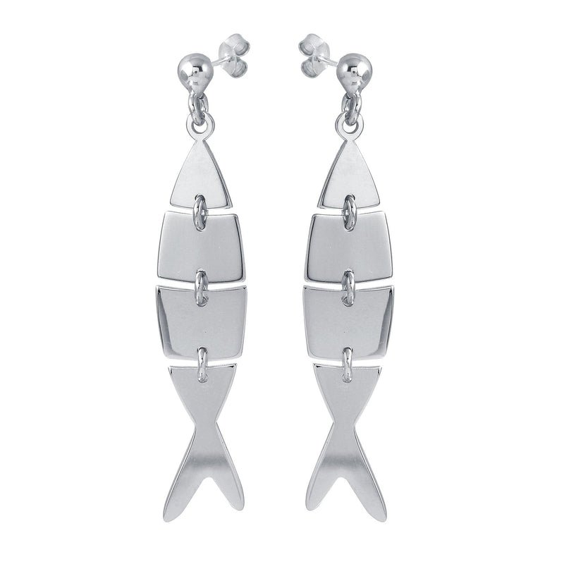 Silver 925 Rhodium Dangling Flexible Fish Earrings - SOE00027 | Silver Palace Inc.