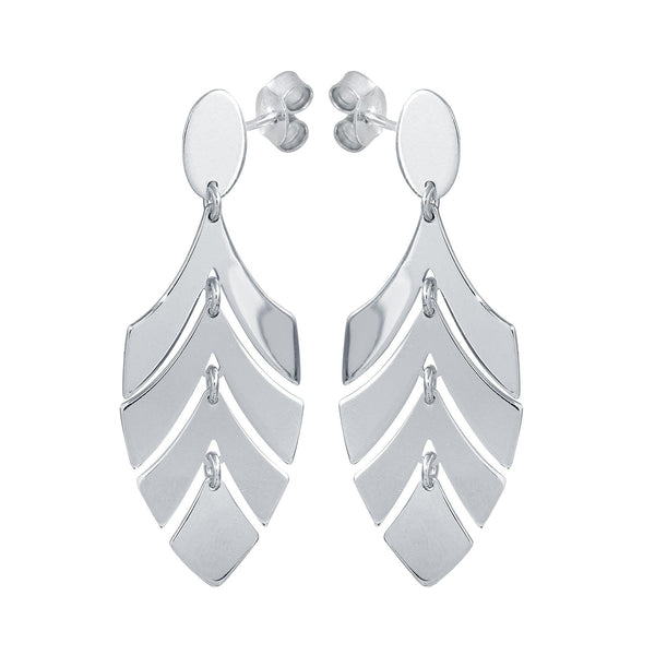 Silver 925 Rhodium Dangling Flexible Half Leaves Earrings - SOE00031 | Silver Palace Inc.