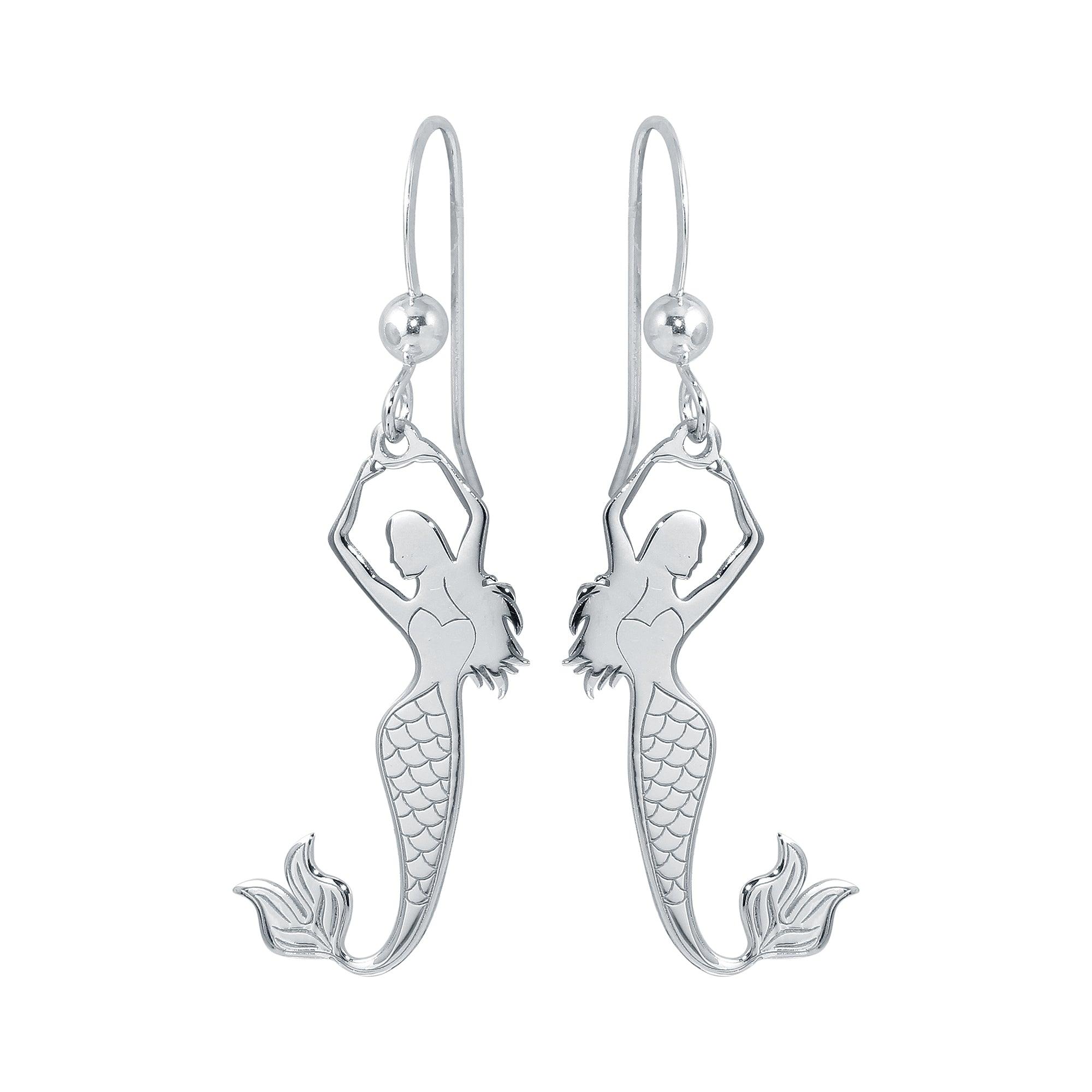 Silver 925 Rhodium Dangling Mermaid Earrings - SOE00032 | Silver Palace Inc.