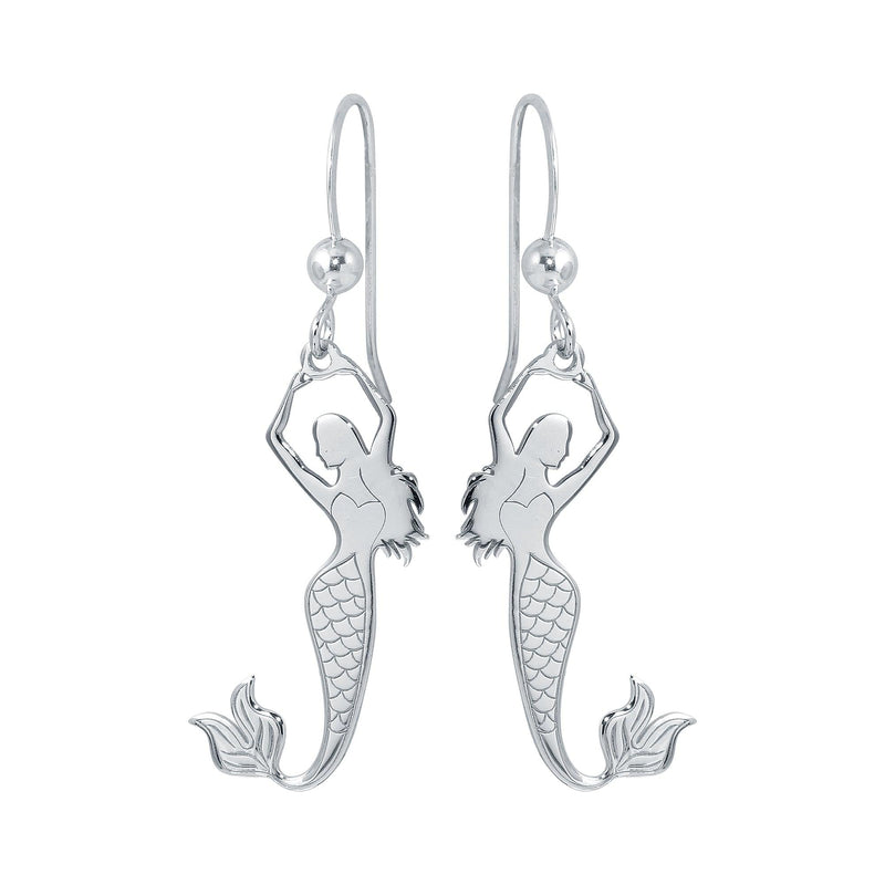 Silver 925 Rhodium Dangling Mermaid Earrings - SOE00032 | Silver Palace Inc.