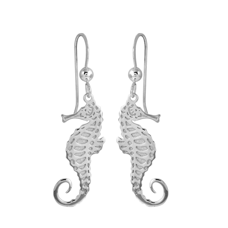 Silver 925 Rhodium Dangling Sea Horse Earrings - SOE00036 | Silver Palace Inc.