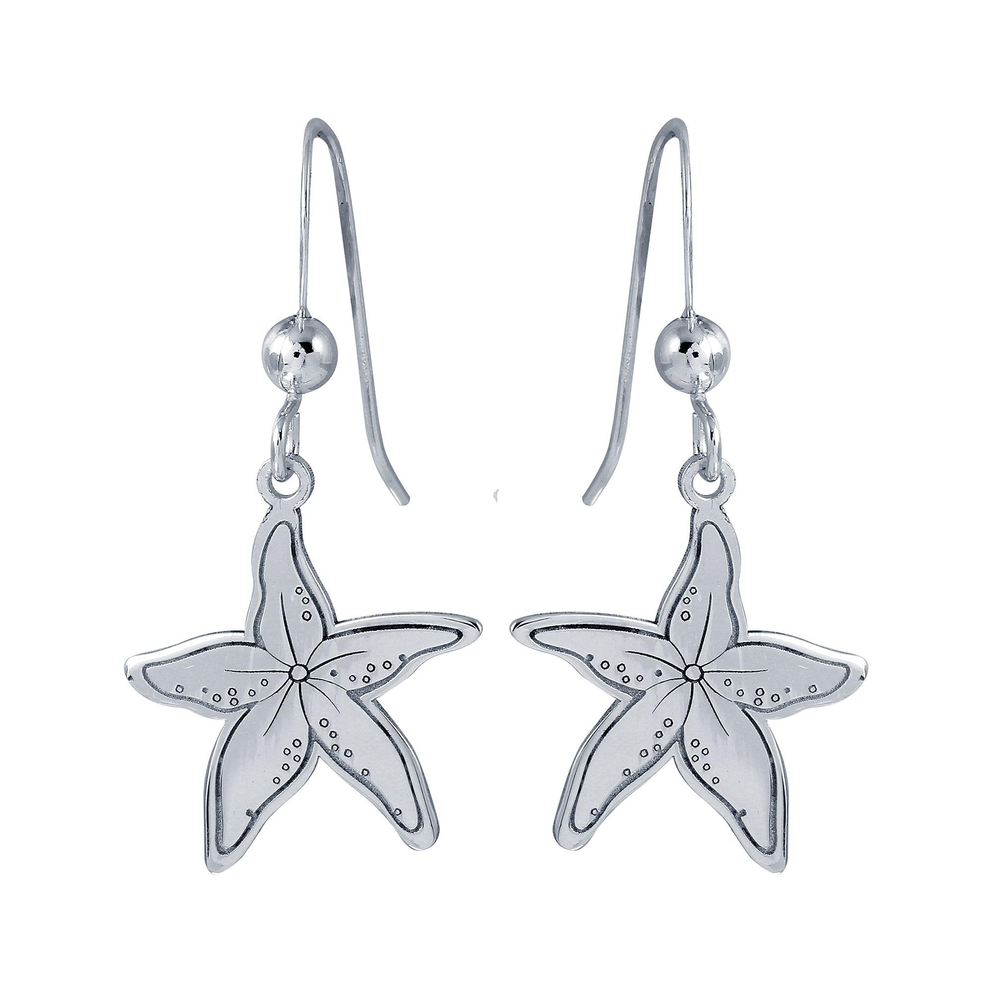 Silver 925 Rhodium Dangling Starfish Earrings - SOE00038 | Silver Palace Inc.