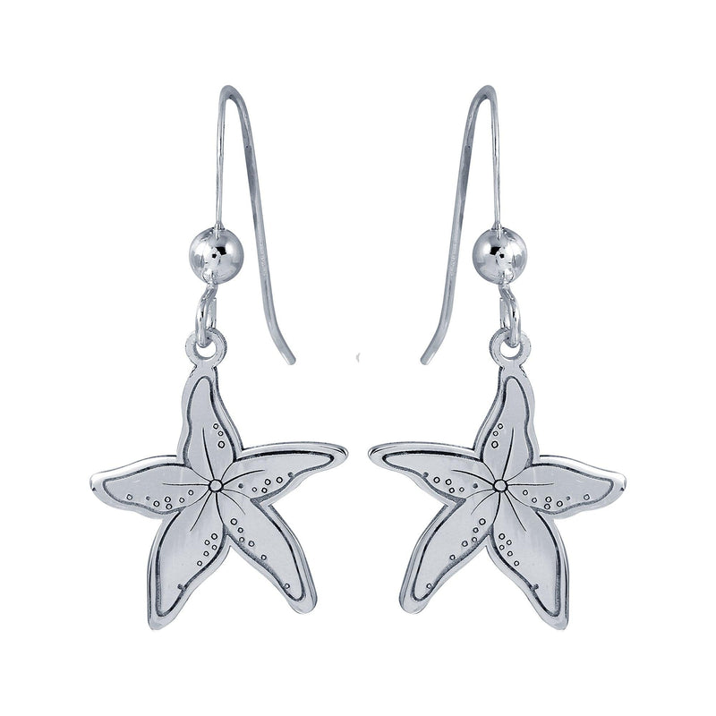 Silver 925 Rhodium Dangling Starfish Earrings - SOE00038 | Silver Palace Inc.