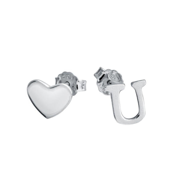Silver 925 Rhodium Plated Heart and U Earrings - SOE00040 | Silver Palace Inc.