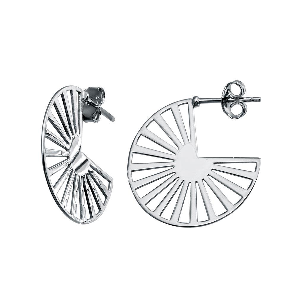 Rhodium Plated 925 Sterling Silver Semi Hoop Fan Earrings - SOE00041 | Silver Palace Inc.