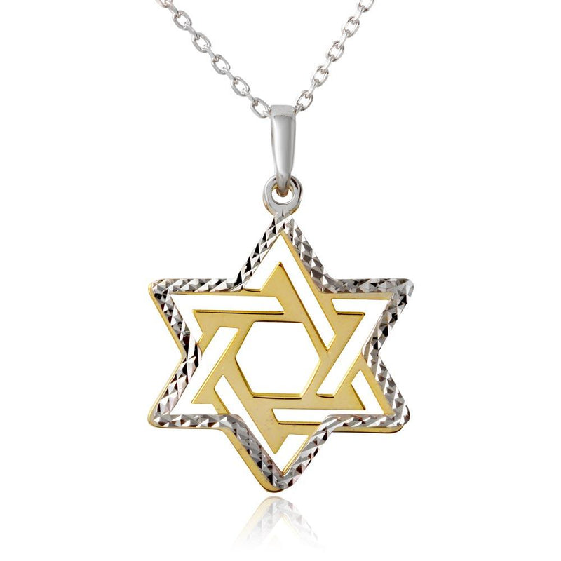 Silver 925 Gold and Rhodium Plated Star of David Necklace - SOP00007 | Silver Palace Inc.