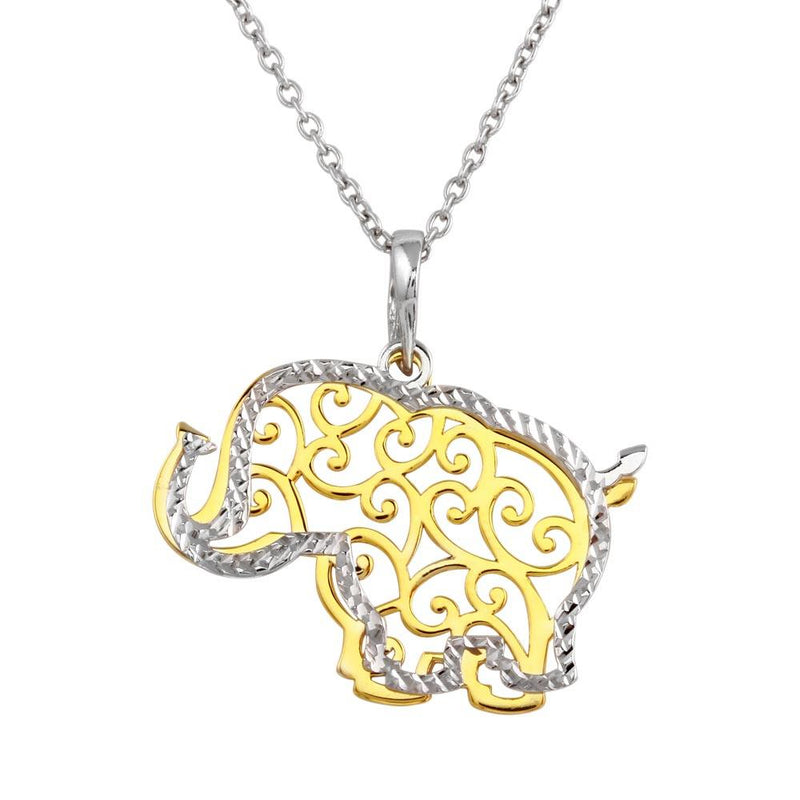Silver 925 2 Toned Rhodium and Gold Plated Elephant Necklace - SOP00015 | Silver Palace Inc.