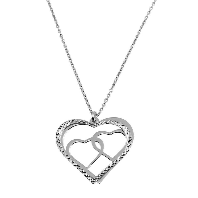 Silver 925 Rhodium Plated Double Flat Heart Pendant with Two Hearts Design - SOP00021 | Silver Palace Inc.