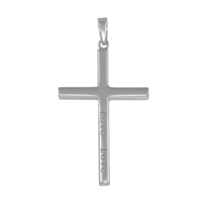 Silver 925 Silver Finish High Polished Engraved "Love" Cross Pendant - SOP00028 | Silver Palace Inc.