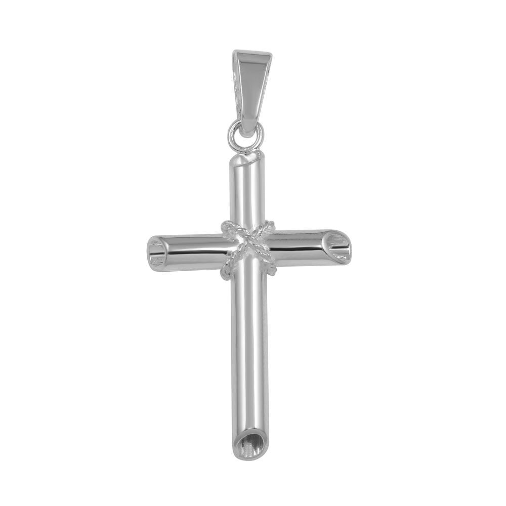 Silver 925 Silver Finish High Polished Small Rope Hollow Cross Pendant - SOP00031 | Silver Palace Inc.
