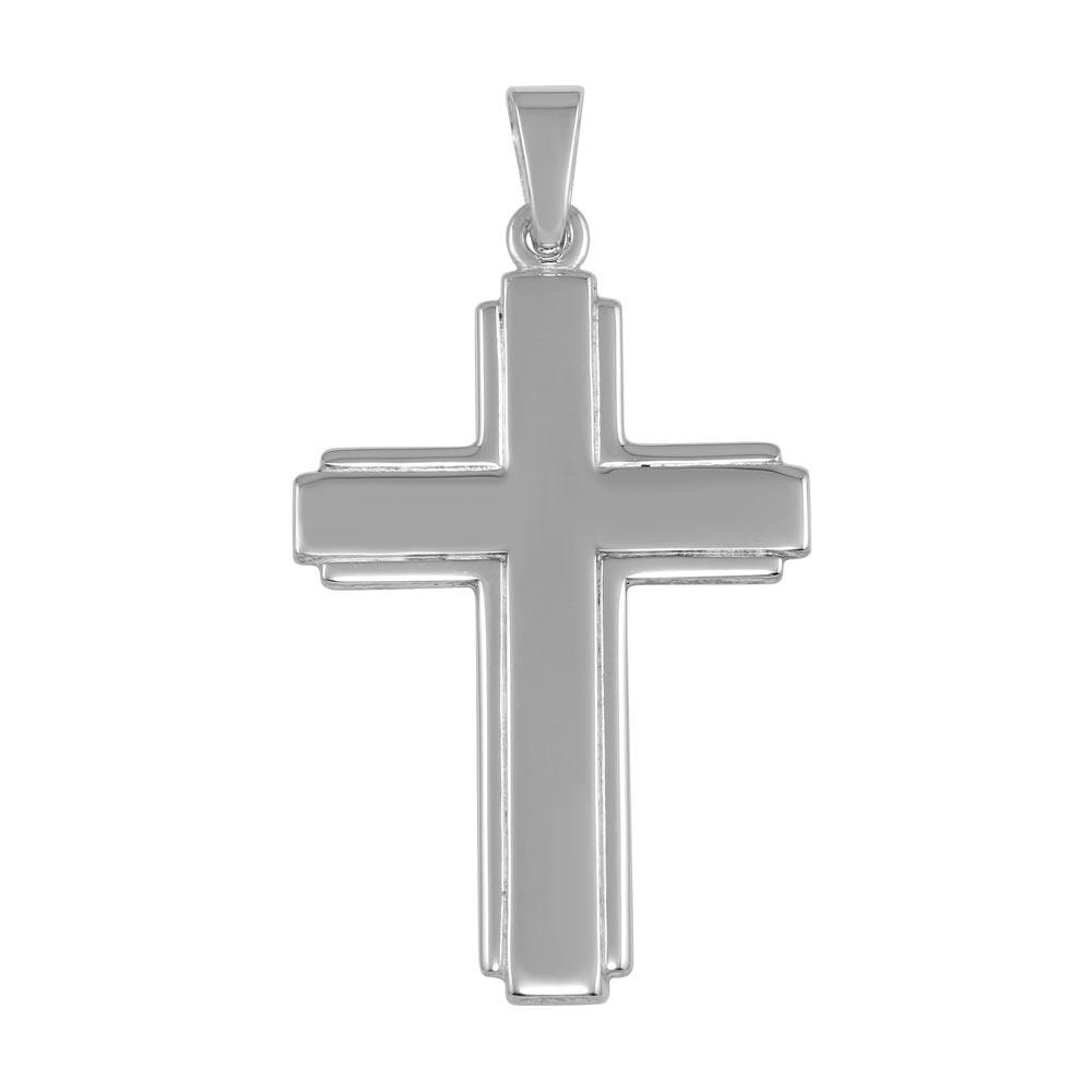 Silver 925 Silver Finish High Polished Large Flat Cross Pendant - SOP00037 | Silver Palace Inc.
