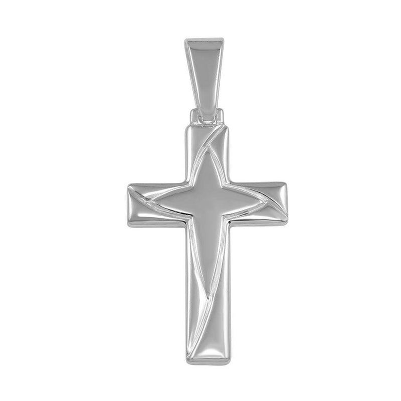 Silver 925 Silver Finish High Polished Engraved Cross Pendant - SOP00043 | Silver Palace Inc.