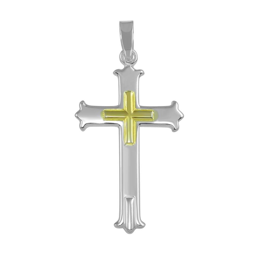 Silver 925 Two Tone Cross Pendant - SOP00044 | Silver Palace Inc.