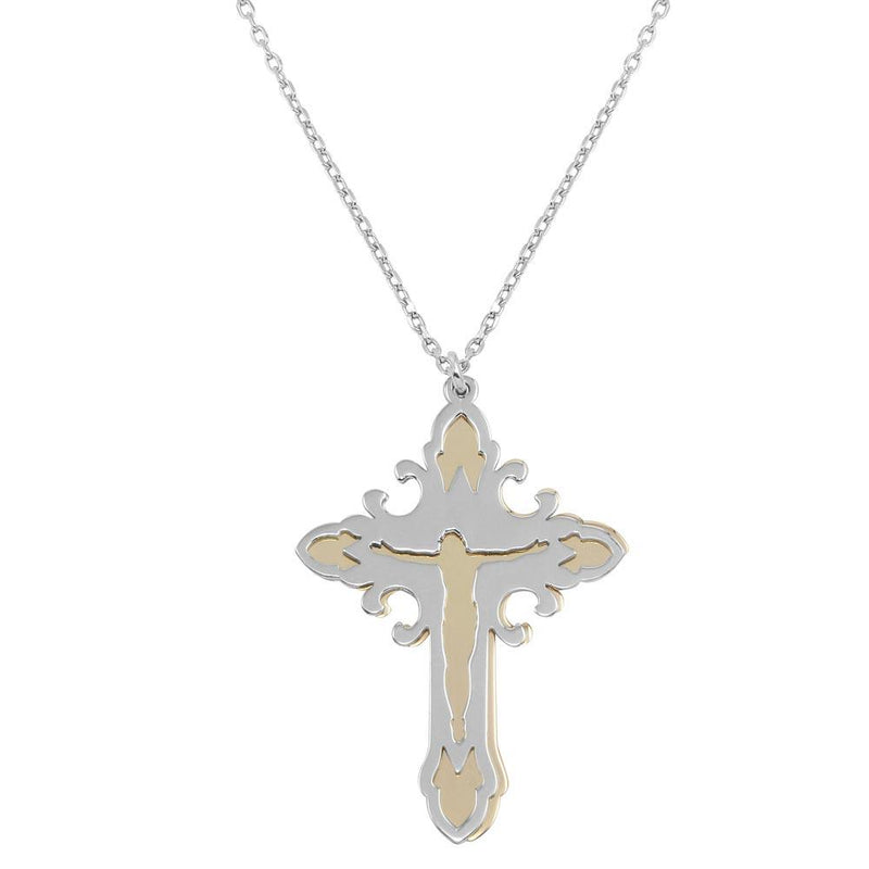 Silver 925 Two Tone Rose Gold and Rhodium Cross Pendant - SOP00045 | Silver Palace Inc.