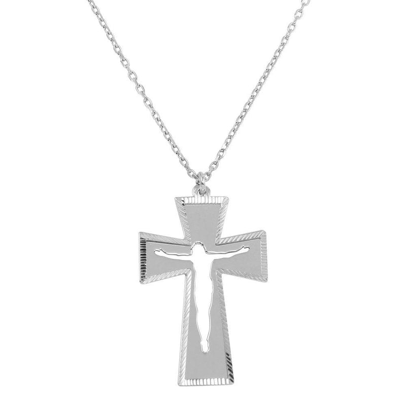 Silver 925 Double Cross Pendant Necklace - SOP00047 | Silver Palace Inc.