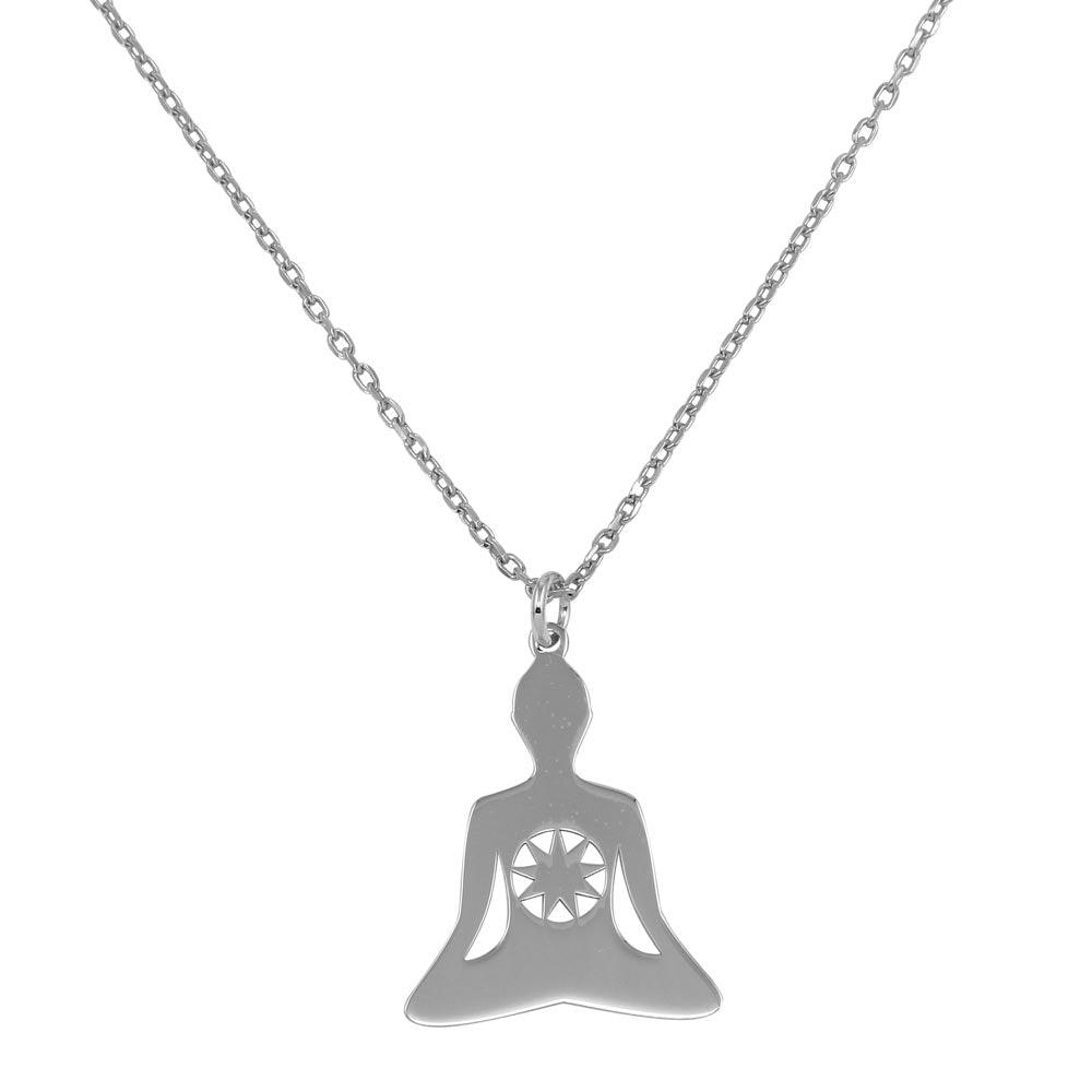 Silver 925 Rhodium Plated Chakra Symbol Necklace - SOP00050 | Silver Palace Inc.