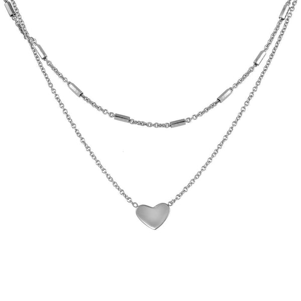 Silver 925 Rhodium Plated Double Link Heart Pendant Necklace - SOP00062 | Silver Palace Inc.