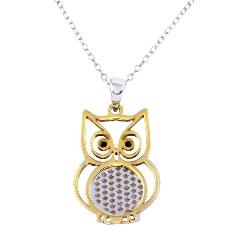 Silver 925 Two-Toned Owl Pendant Necklace - SOP00063 | Silver Palace Inc.