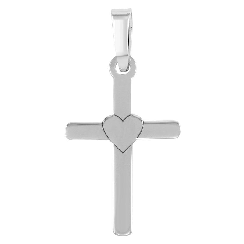 Silver 925 Rhodium Plated Cross and Heart Pendant - SOP00069 | Silver Palace Inc.