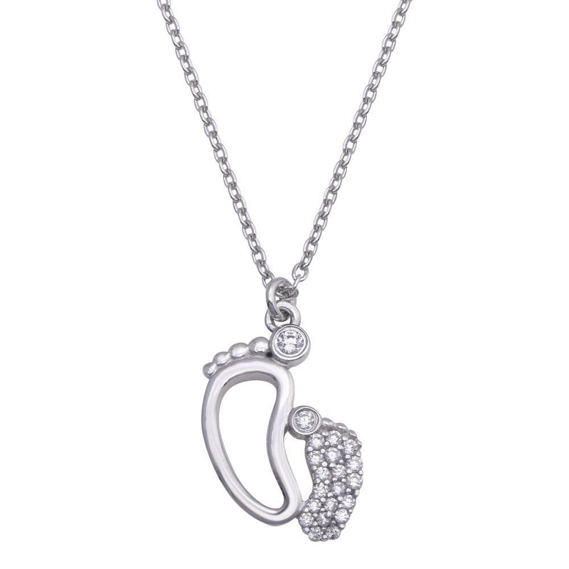 Silver 925 Rhodium Plated Open Foot Pendant Necklace with CZ - SOP00084 | Silver Palace Inc.