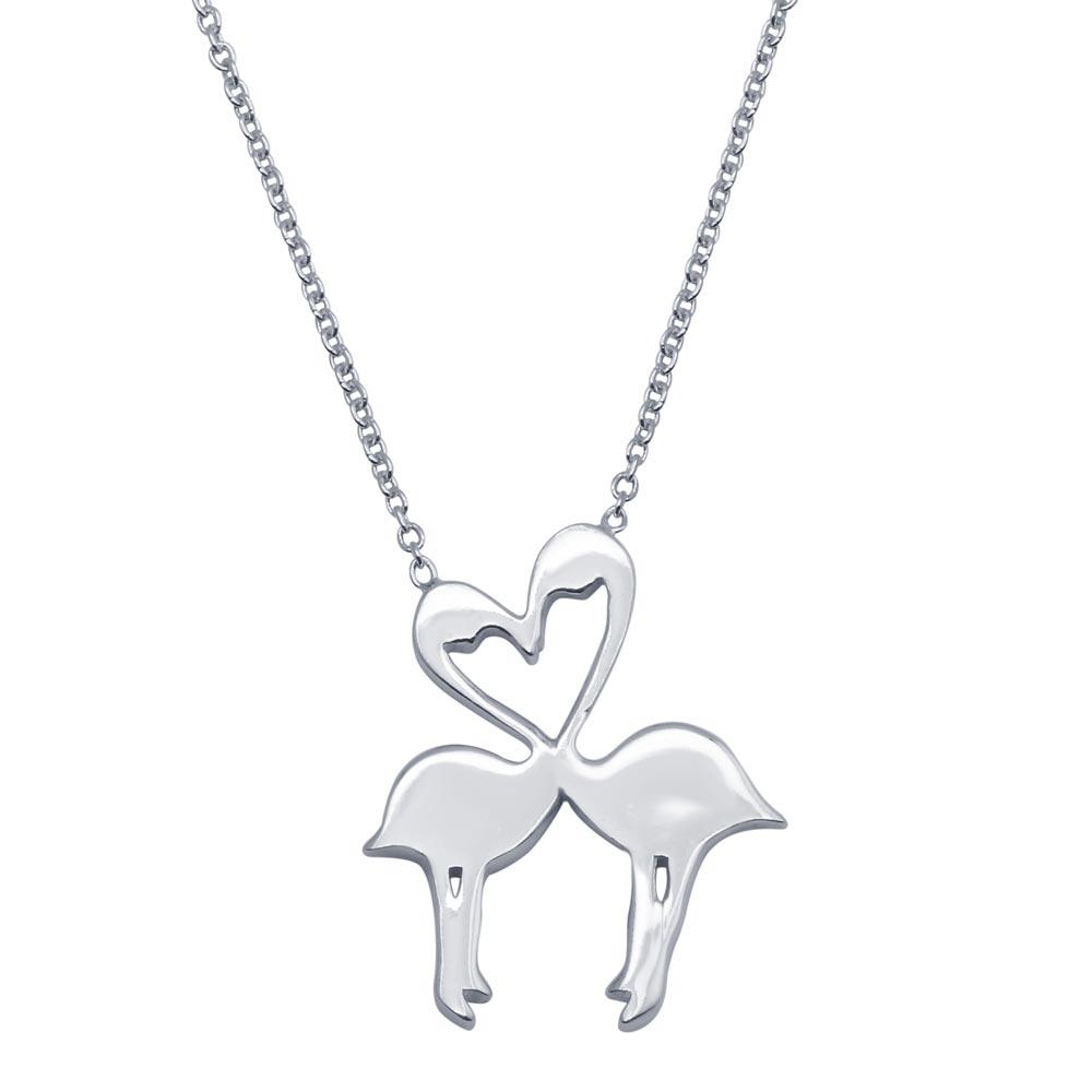 Silver 925 Rhodium Plated Flat Flamingo Pendant Necklace - SOP00086 | Silver Palace Inc.