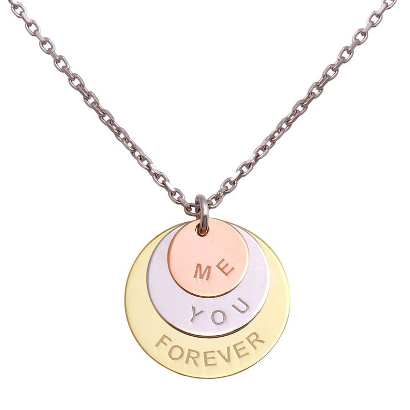 Silver 925 Rhodium Plated Engraved " Me You Forever" Disc Pendant Necklaces - SOP00087 | Silver Palace Inc.