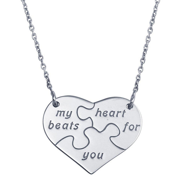 Silver 925 Rhodium Plated Puzzle Heart Necklace - SOP00114 | Silver Palace Inc.