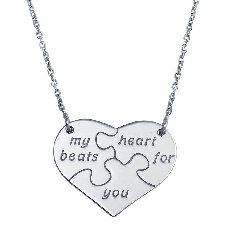 Silver 925 Rhodium Plated Puzzle Heart Necklace - SOP00114 | Silver Palace Inc.