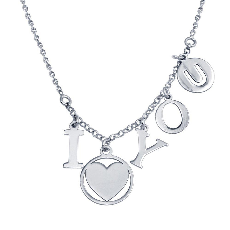 Silver 925 Rhodium I Heart You Charm Necklace - SOP00118 | Silver Palace Inc.