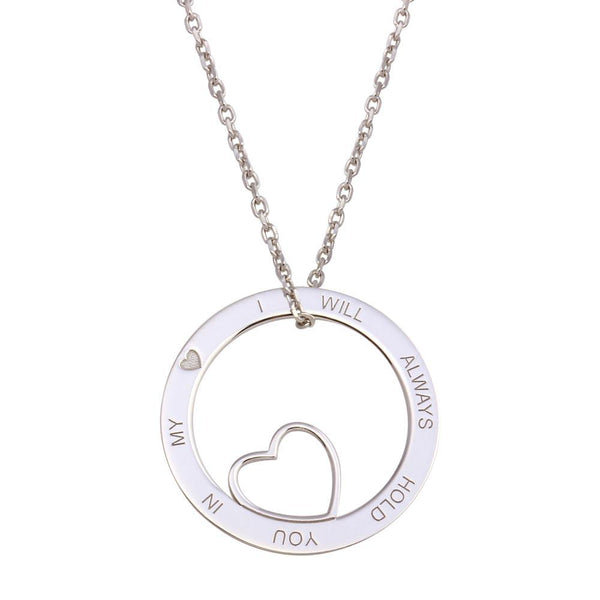 Silver 925 Rhodium Open Disc Heart Necklace - SOP00119 | Silver Palace Inc.