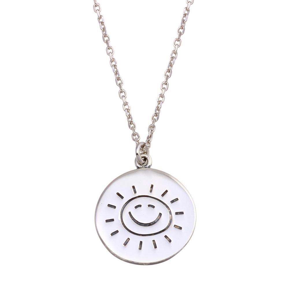 Silver 925 Rhodium Disc Sun Word Necklace - SOP00130 | Silver Palace Inc.