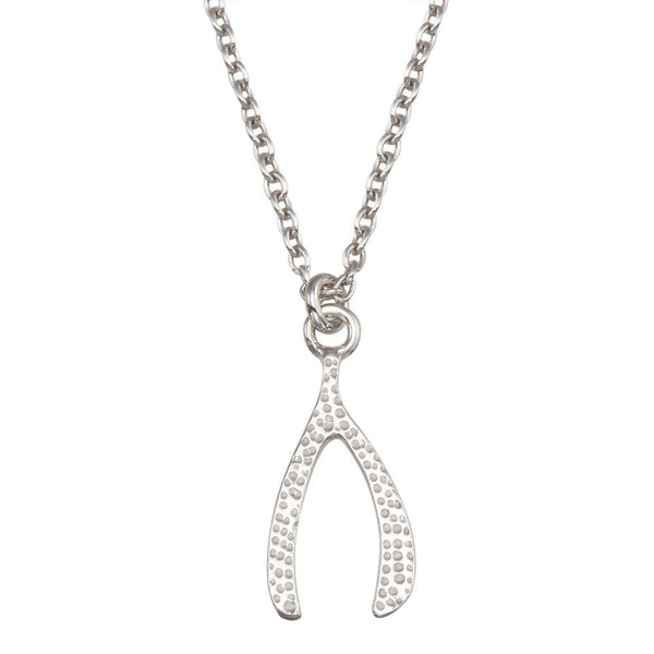 Rhodium Plated 925 Sterling Silver Wishbone Pendant Necklace - SOP00149 | Silver Palace Inc.