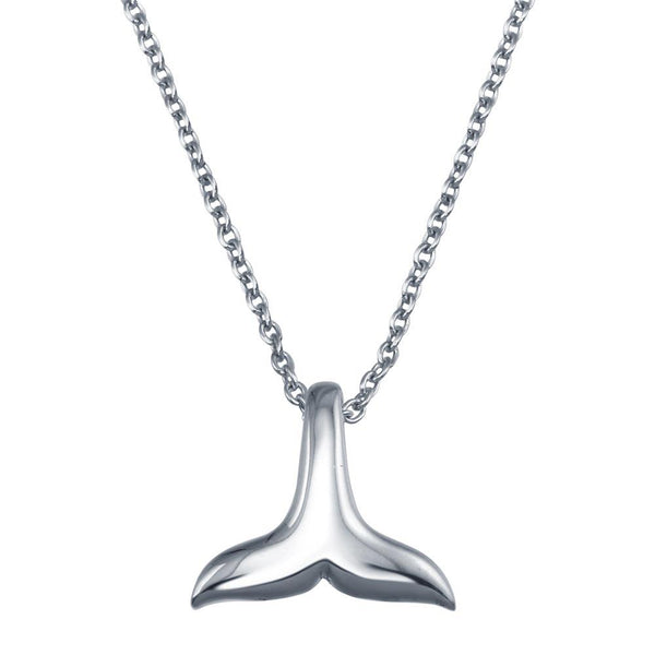 Rhodium Plated 925 Sterling Silver Whale Tail Pendant Necklace - SOP00150 | Silver Palace Inc.