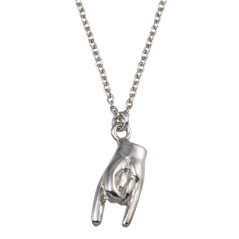 Rhodium Plated 925 Sterling Silver Hand Horns Pendant Necklace - SOP00152 | Silver Palace Inc.