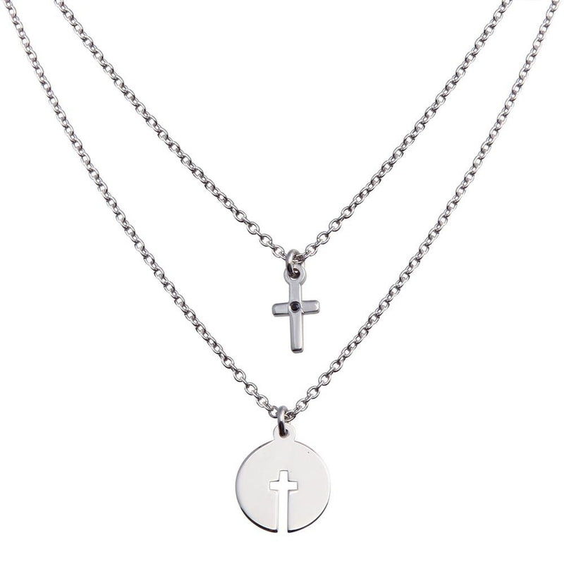 Rhodium Plated 925 Sterling Silver Cross and Cross Cutout Pendant Necklace - SOP00153 | Silver Palace Inc.