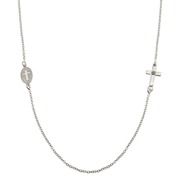 Silver 925 Rhodium Plated Cross and Illuminated Cross Cutout Necklace - SOP00154 | Silver Palace Inc.