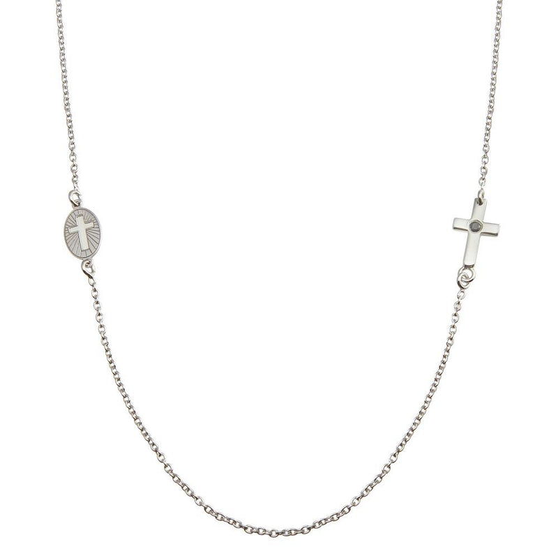 Rhodium Plated 925 Sterling Silver Cross and Illuminated Cross Cutout Necklace - SOP00154 | Silver Palace Inc.