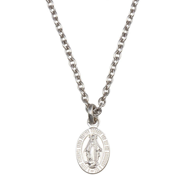 Rhodium Plated 925 Sterling Silver Virgin Mary Medallion Pendant Necklace - SOP00155 | Silver Palace Inc.