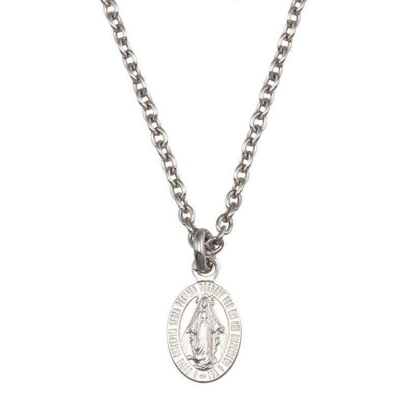 Silver 925 Rhodium Plated Virgin Mary Medallion Pendant Necklace - SOP00155 | Silver Palace Inc.