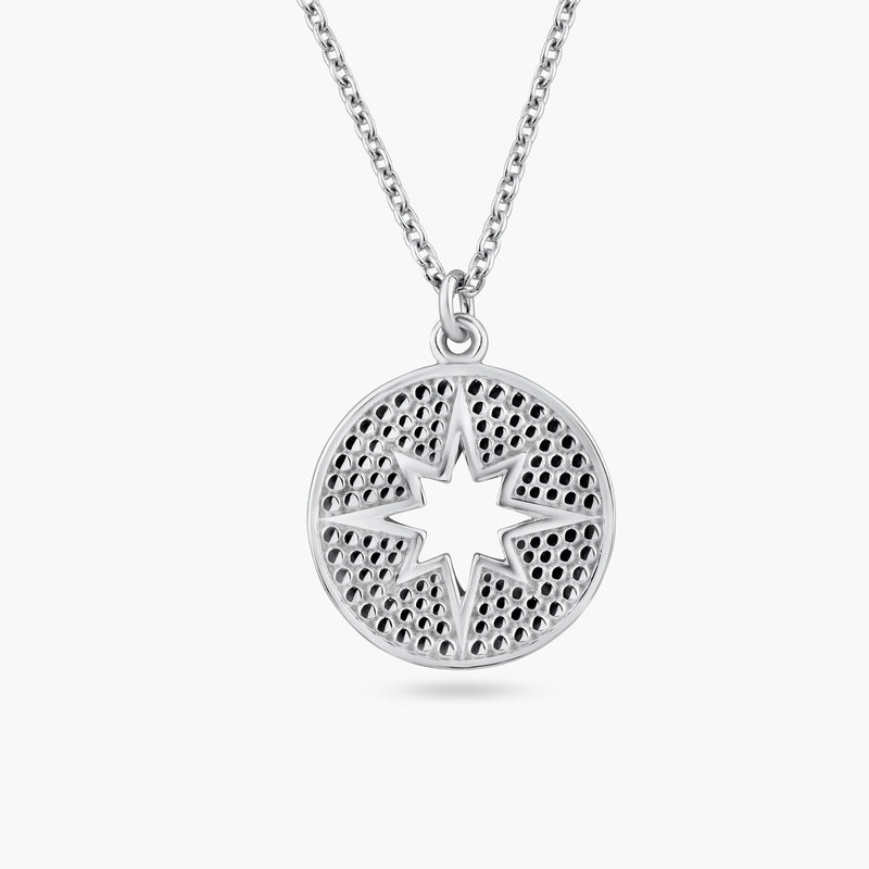 Rhodium Plated 925 Sterling Silver Star Cutout Disc Pendant Necklace - SOP00156 | Silver Palace Inc.