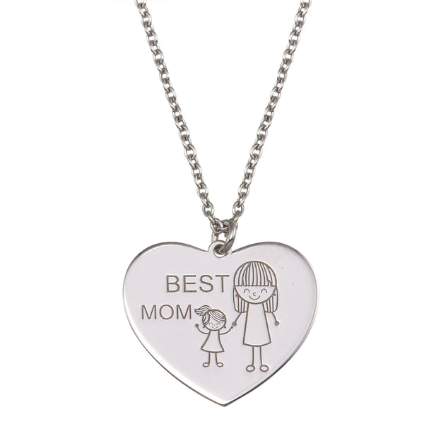 Rhodium Plated 925 Sterling Silver Best Mom Heart Pendant Necklace - SOP00163 | Silver Palace Inc.