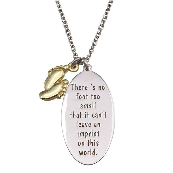 Silver 925 Two Toned Baby Footprint with Oval Disc Pendant Necklace - SOP00165 | Silver Palace Inc.
