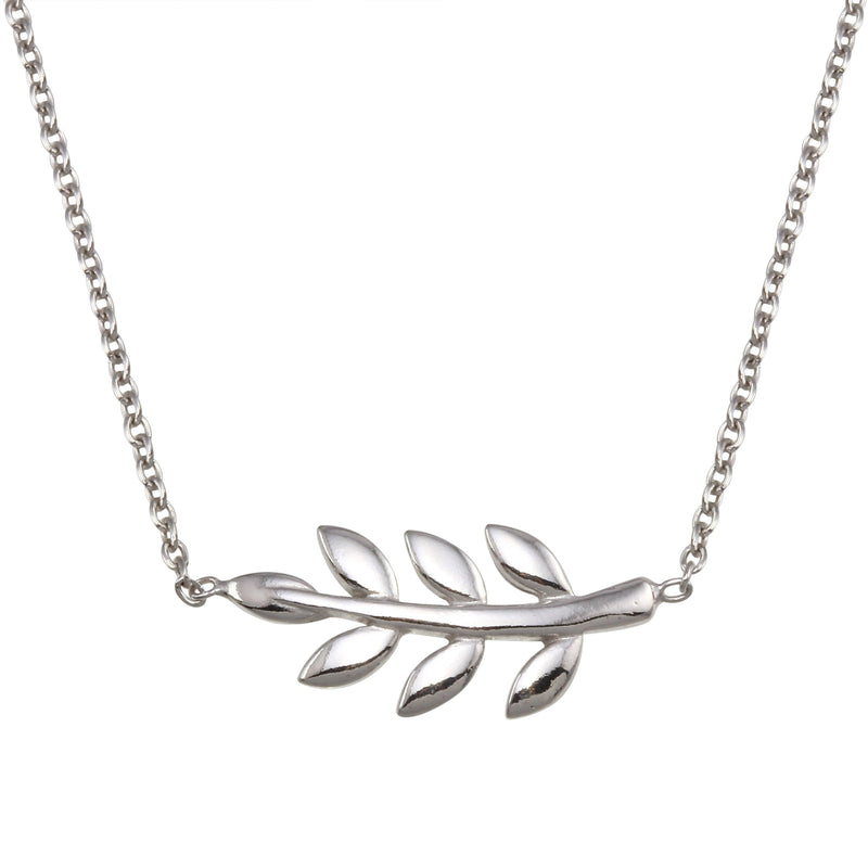 Rhodium Plated 925 Sterling Silver Olive Branch Necklace - SOP00168 | Silver Palace Inc.