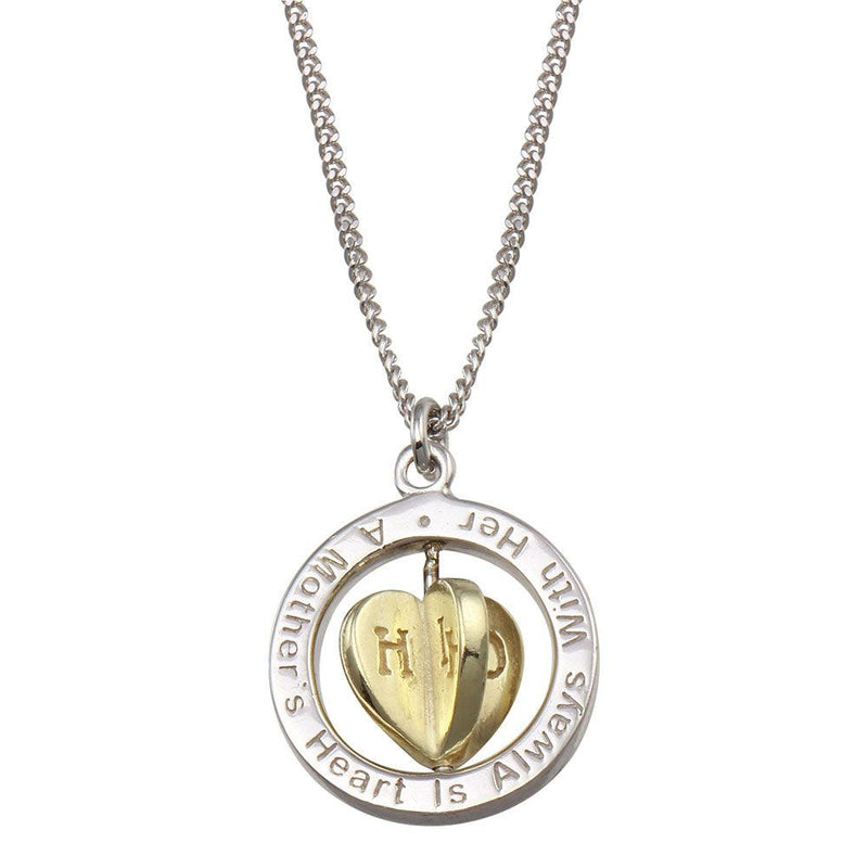Silver 925 Two Toned Mother's Heart Spinner Pendant Necklace - SOP00169 | Silver Palace Inc.